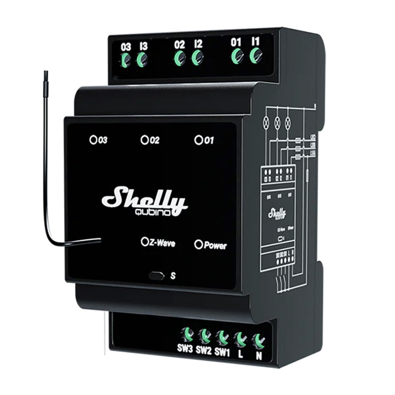 Shelly Qubino Wave Pro 3 Z-Wave 3 channel DIN rail relay, 3-kanałowy przekaźnik na szynę DIN Shelly Qubino Wave Pro 3 Z-Wave