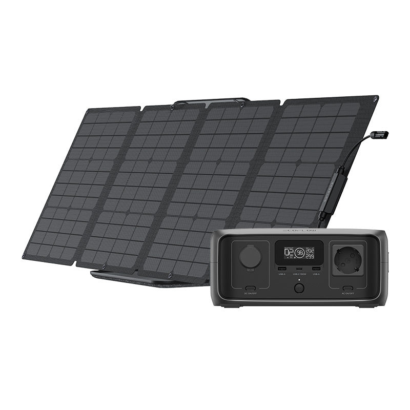 Set: EcoFlow River 3 power station + 110W photovoltaic panel., Zestaw: Stacja zasilania EcoFlow River 3 + panel fotowoltaiczny 110W