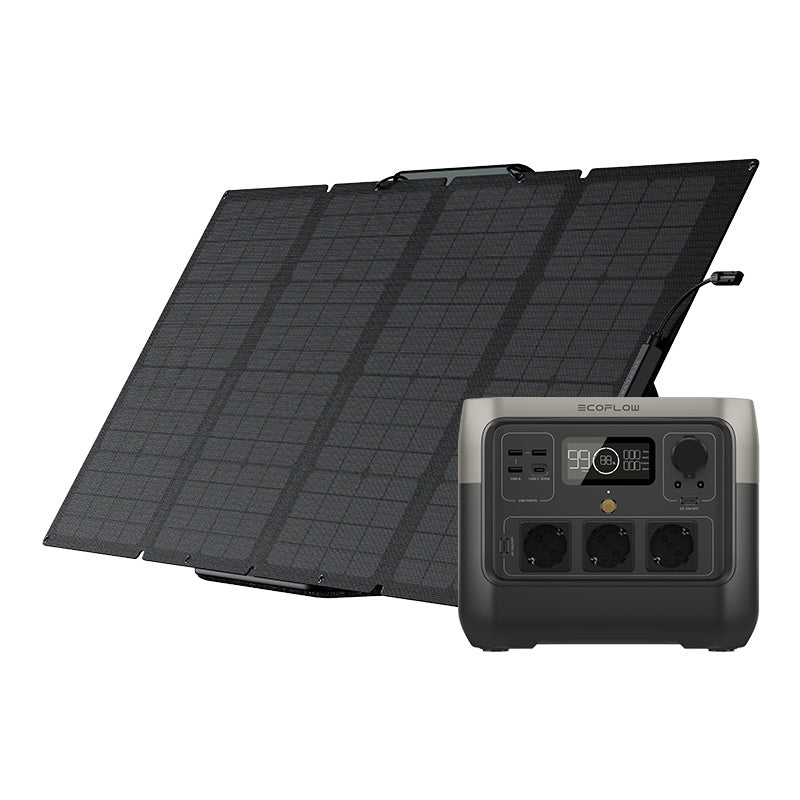 Set: EcoFlow River 2 Pro power station + 160W photovoltaic panel., Zestaw: Stacja zasilania EcoFlow River 2 Pro + panel fotowoltaiczny 160W
