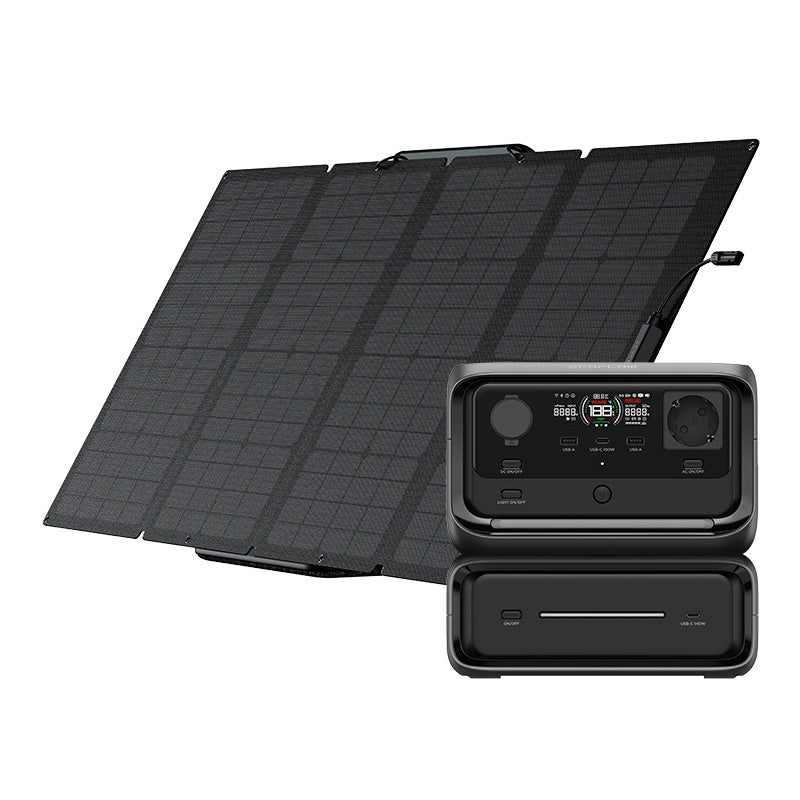 Set: EcoFlow River 3 Max power station + 160W photovoltaic panel., Zestaw: Stacja zasilania EcoFlow River 3 Max + panel fotowoltaiczny 160W