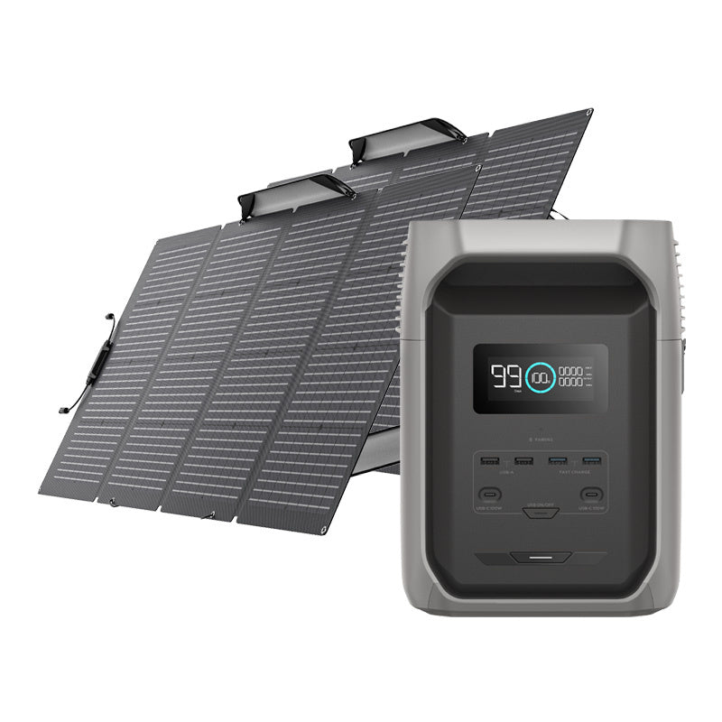 Set: EcoFlow Delta 3 1500 power station + 2x 220W photovoltaic panel., Zestaw: Stacja zasilania EcoFlow Delta 3 1500 2x panel fotowoltaiczny 220W