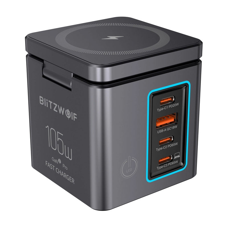 Blitzwolf BW-i113 GaN, USB-A, 3xUSB-C, 105W mains charger, Ładowarka sieciowa Blitzwolf BW-i113 GaN, USB-A, 3xUSB-C, 105W