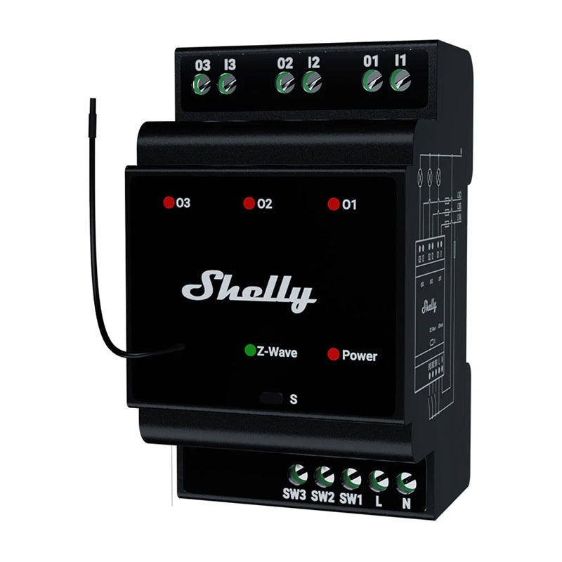 Shelly Qubino Wave Pro 3 Z-Wave 3 channel DIN rail relay, 3-kanałowy przekaźnik na szynę DIN Shelly Qubino Wave Pro 3 Z-Wave