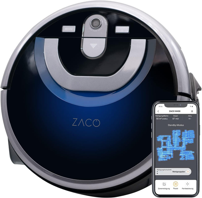 ZACO ILIFE W450 grindų plovimo robotas Shinebot, 0,85L ir 0,9L dideli vandens bakai, kamera navigacija, WiFi programėlės valdymas, OBS aptikimo sistema