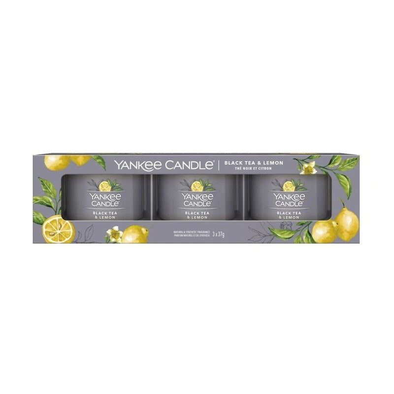 Yankee Candle Filled Votive Black Tea &amp; Lemon candle set 3x37 g