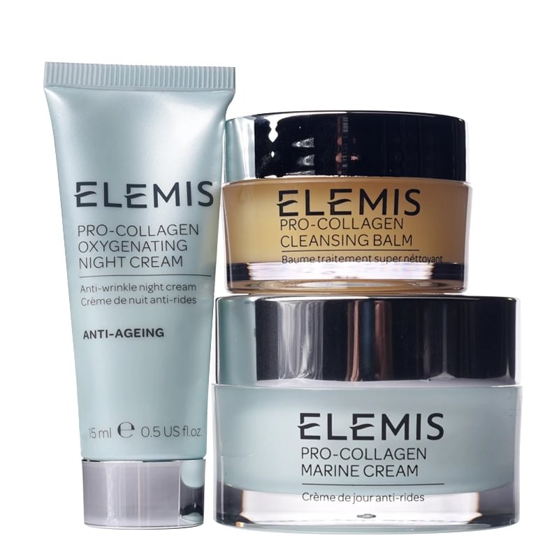 Elemis VIP set: Elemis Pro-Collagen Oxygenating Night Cream 15 ml + Elemis Pro-Collagen Marine Cream 30 ml + Elemis Pro-Collagen Cleansing Balm 20 g