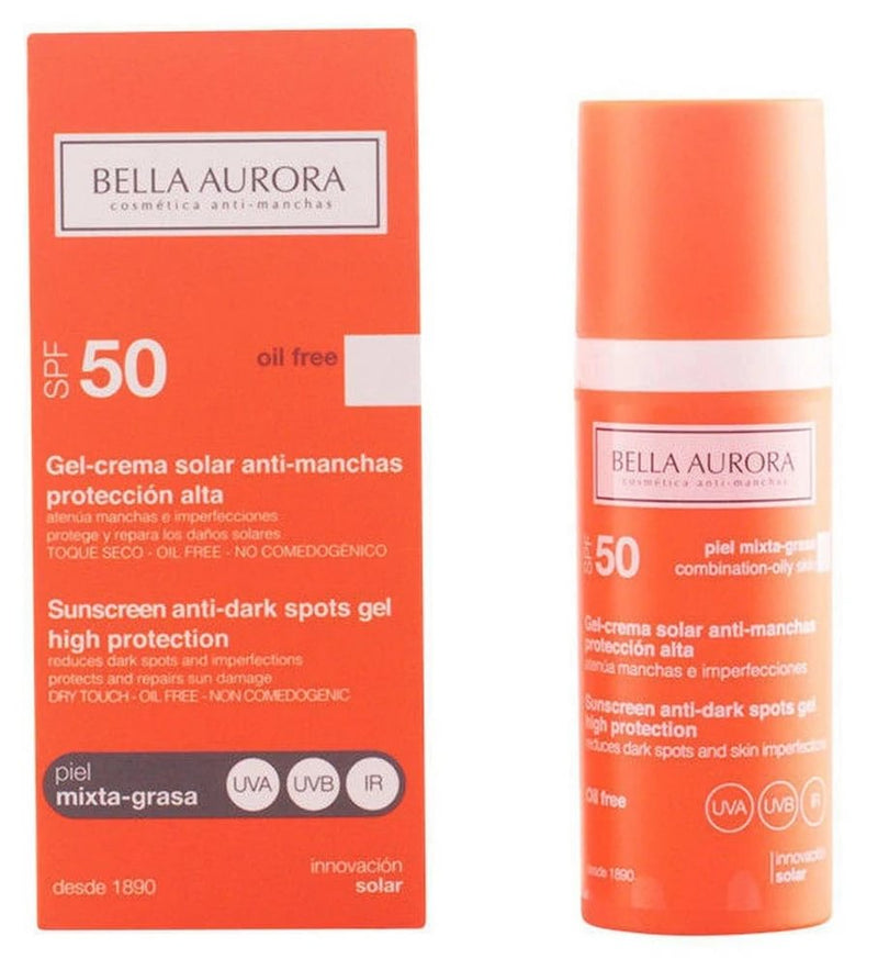 Bella Aurora Anti-Dark Spots Gelinis kremas nuo saulės SPF 50+ Normaliai sausai odai 50 ml