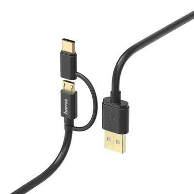 Hama 00178327 2-in-1 Micro-USB Cable with USB Type-C Adapter 1m Black