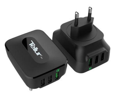 Tellur AC Charger QC 3.0 3*USB Ports (1 Port QC 3.0 &amp; 2 USB Port 2.4A) Black