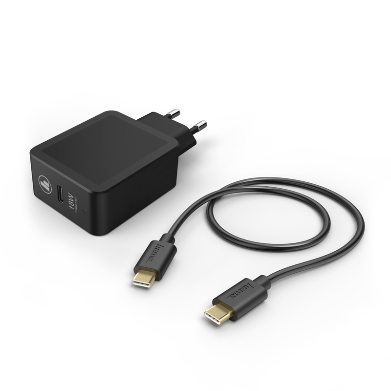 Hama 00183326 Комплект для зарядки, USB-C PD / Qualcomm 18 Вт, кабель USB-C 1,5 м, черный