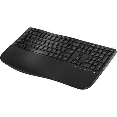 HP 685 Comfort Wireless Bluetooth Wave-Like Keyboard w/Palm Rest - Dual Mode, Sanitizable, Programmable, Adjustable Angles, Tilt - Black - US ENG