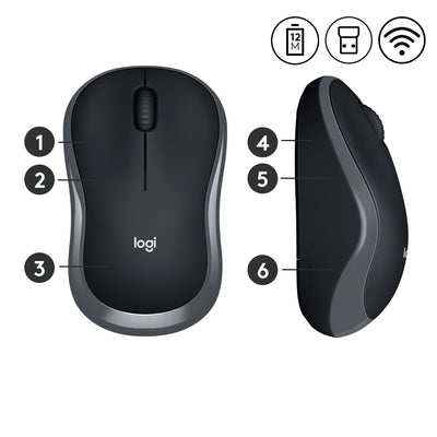 LOGITECH M185 cordless Notebook Mouse USB black grey