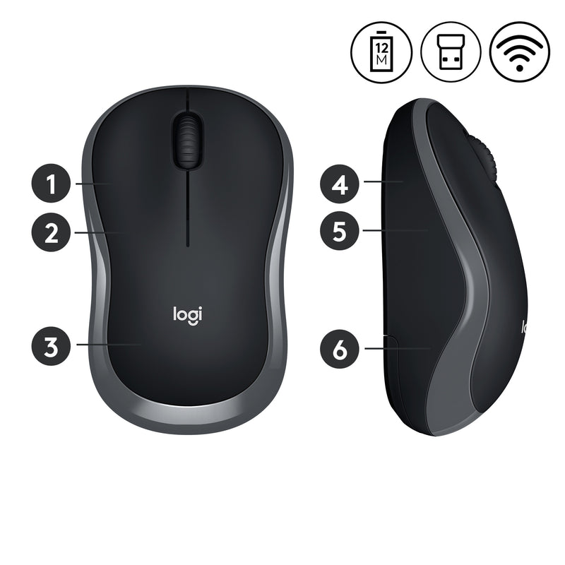 LOGITECH M185 cordless Notebook Mouse USB black grey