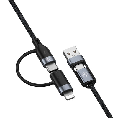 Tellur 4in1 Cable USB/Type-C to Type-C (PD65W)/Lightning (PD20W) 1m Black