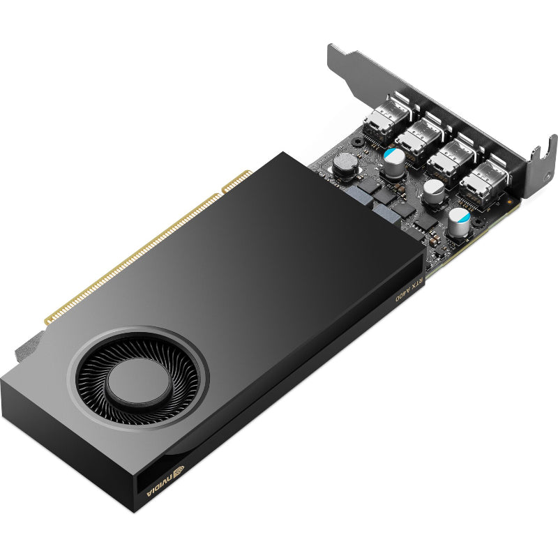 NVIDIA Quadro RTX A400, 4 ГБ GDDR6, 4 графических процессора mini-DisplayPort, графическая карта 2D CAD, видеокарта для рабочих станций HP — низкопрофильная однослотовая видеокарта мощностью 50 Вт 