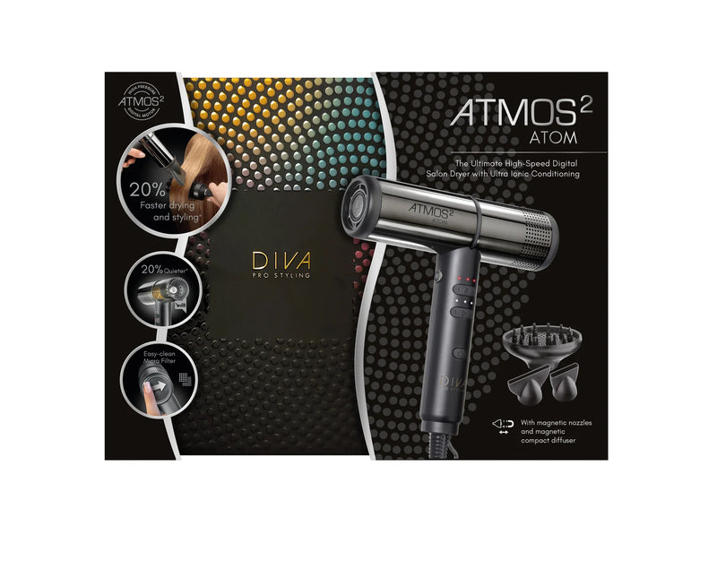 DIVA PRO STYLING Atmos 2 Atom Hair dryer with patented motor and design + gift/surprise