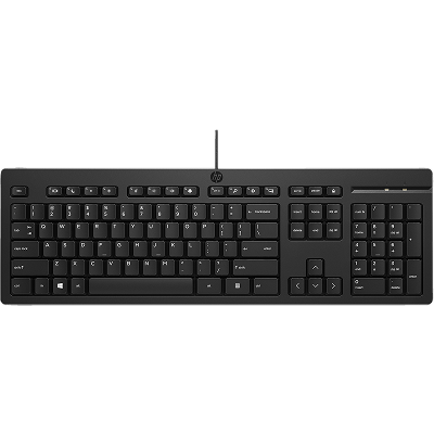 HP 125 G2 USB Wired Keyboard, Sanitizable, Copilot Key - Black - US ENG
