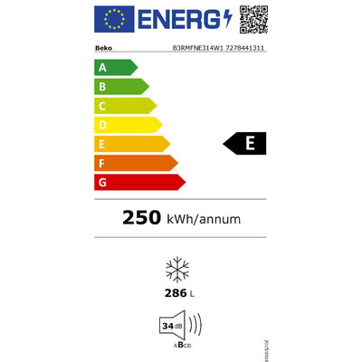 Морозильник BEKO Вертикальный B3RMFNE314W, Класс энергопотребления E, 186,5 см, 286 л, Белый цвет