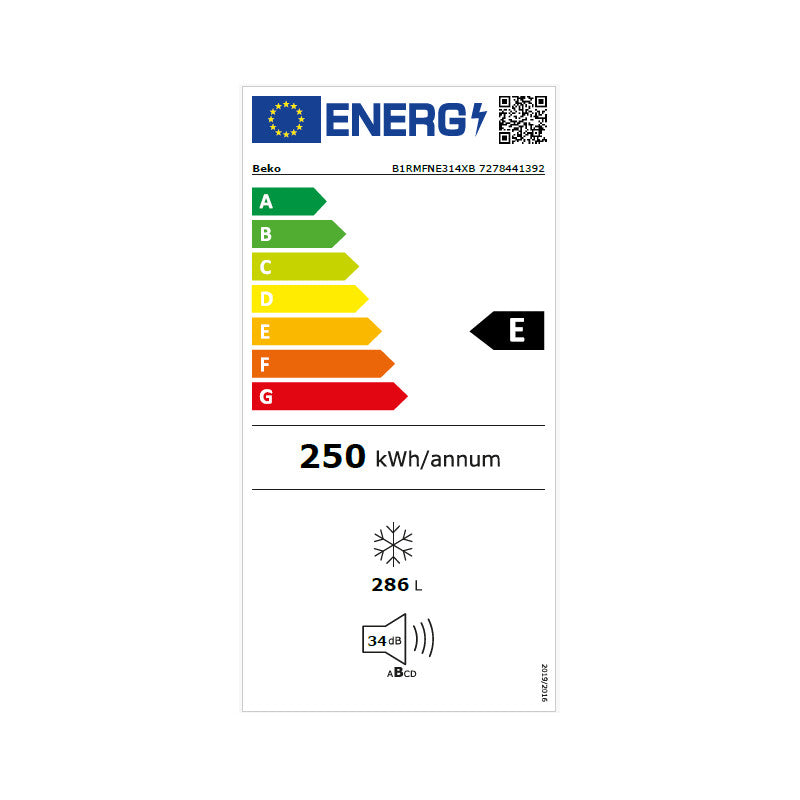 Вертикальный морозильник BEKO B3RMFNE314XB, класс энергопотребления E, 186,5 см, 286 л, цвет нержавеющая сталь