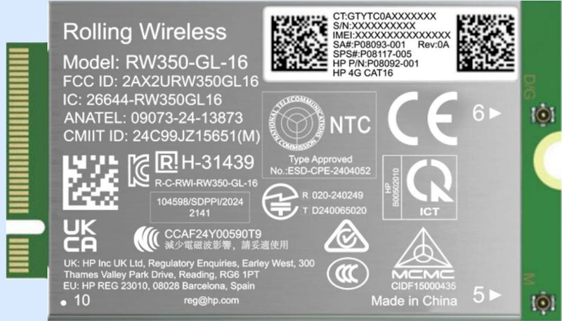 HP 4G LTE Modem m.2 WWAN Cat 16 Mobile Broadband Cellular (compatible with WWAN-ready ProBook EliteBook 4 6 - G1i G1a - 13 14 16)