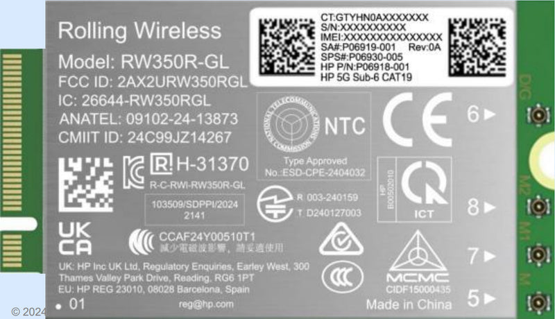 HP 5G Modem m.2 WWAN 4G/5G Sub-6 GHz FM350-GL Mobile Broadband Cellular (compatible with WWAN-ready EliteBook 8 X - G1i G1a - 13 14 16, Flip, ZBook 8 X Fury - G1i G1a - 14 16 18)