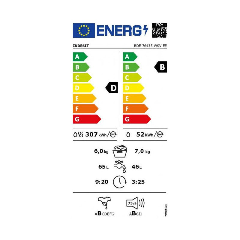 Стиральная машина INDESIT с сушкой BDE 76435 WSV EE, класс энергопотребления D, 7 кг - 6 кг, 1400 об/мин, глубина 54 см