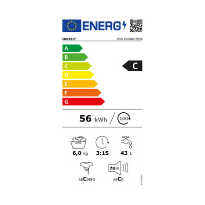 INDESIT Стиральная машина с вертикальной загрузкой BTW L60400 EE/N, Класс энергопотребления D, 6 кг, 1000 об/мин, Глубина 60 см/Поврежденная упаковка 