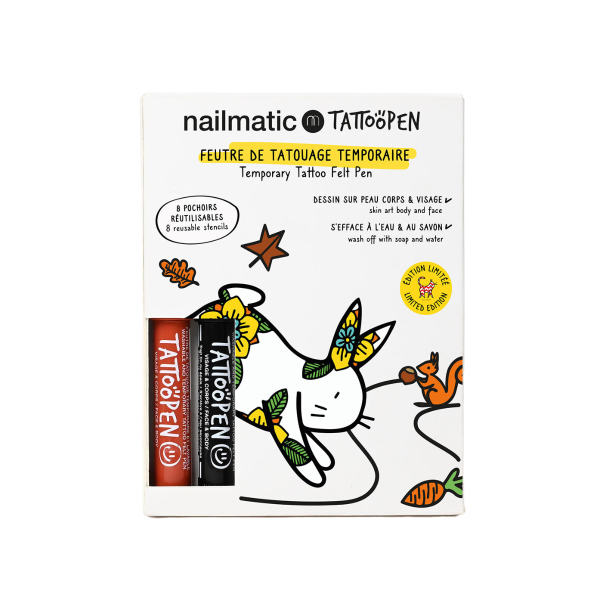 Nailmatic KIDS TATTOOPEN Duo Set The Rabbit by Ami Imaginaire Set of washable markers for drawing on skin, 2x2.5g