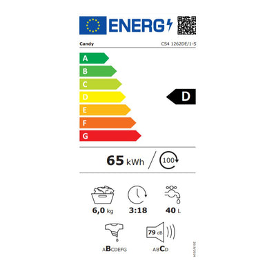 CANDY Washing machine CS4 1262DE/1-S, 6 kg, 1200 rpm, Energy class D, Depth 45 cm 