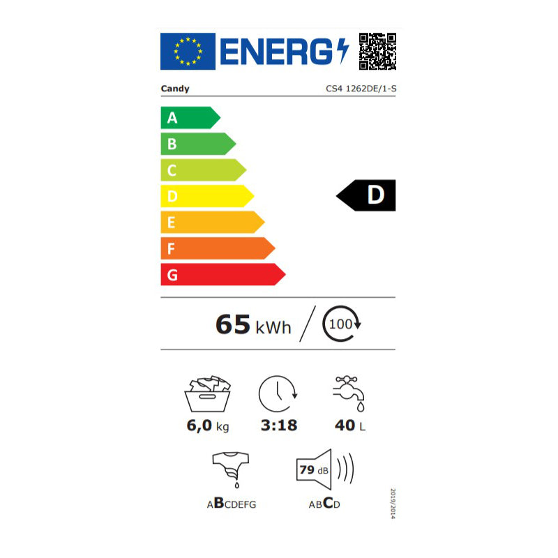 CANDY Washing machine CS4 1262DE/1-S, 6 kg, 1200 rpm, Energy class D, Depth 45 cm 