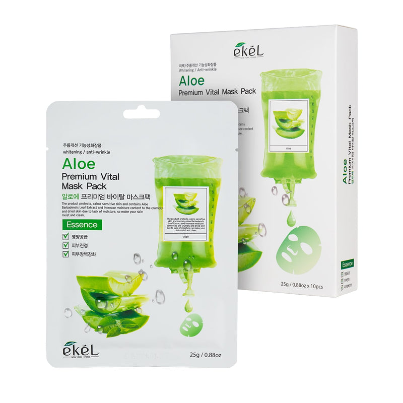 EKEL Aloe Premium Vital Mask Pack veido kaukė su alavijų ekstraktu, 10 x 25 g.