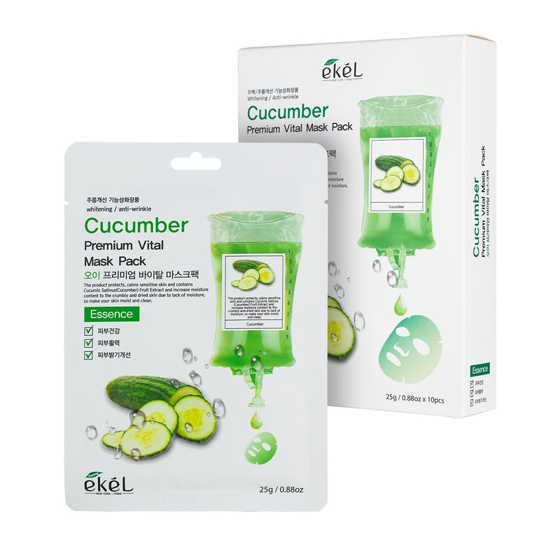 EKEL Cucumber Premium Vital Mask Pack face mask with cucumber extract, 10 x 25 g.