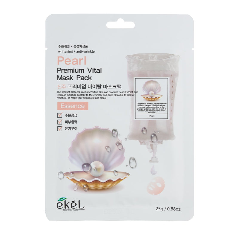 EKEL Pearl Premium Vital Mask Pack veido kaukė su perlų ekstraktu, 25 g.