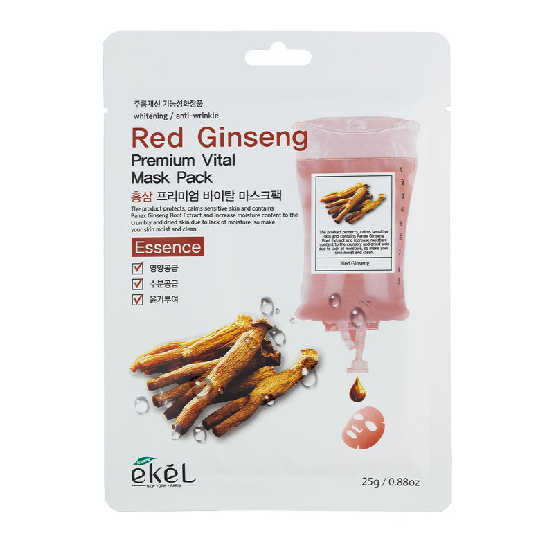 EKEL Red Ginseng Premium Vital Mask Pack veido kaukė su raudonojo ženšenio ekstraktu, 25 g.