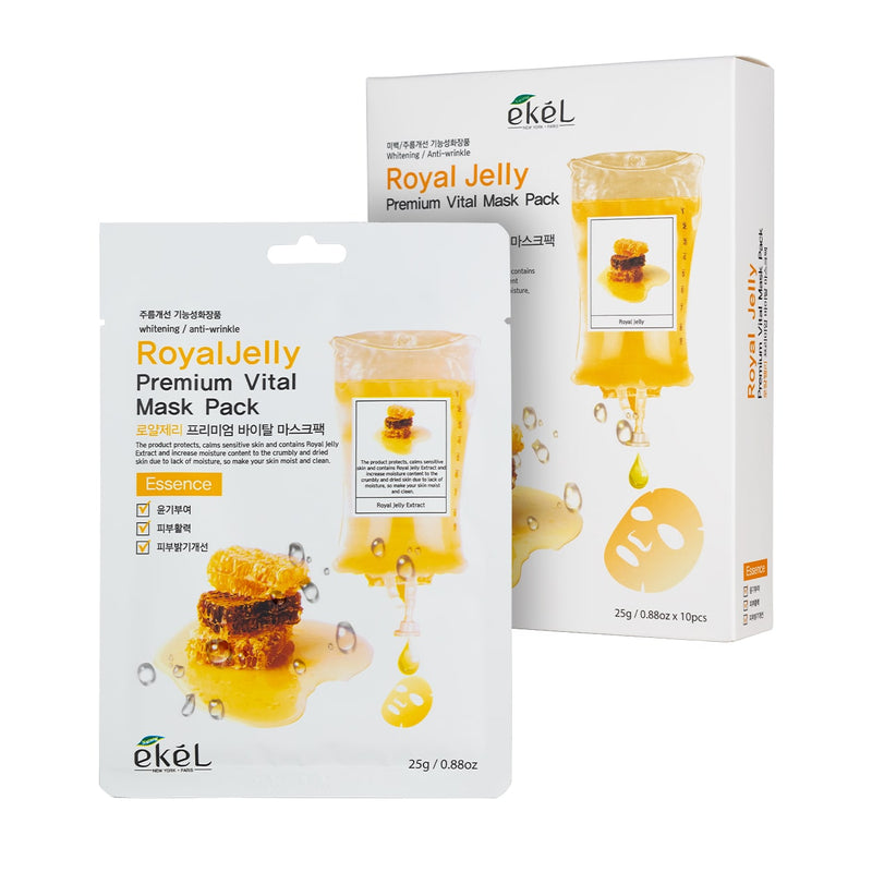 EKEL Royal Jelly Premium Vital Mask Pack veido kaukė su bičių pienelio ekstraktu, 10 x 25 g.