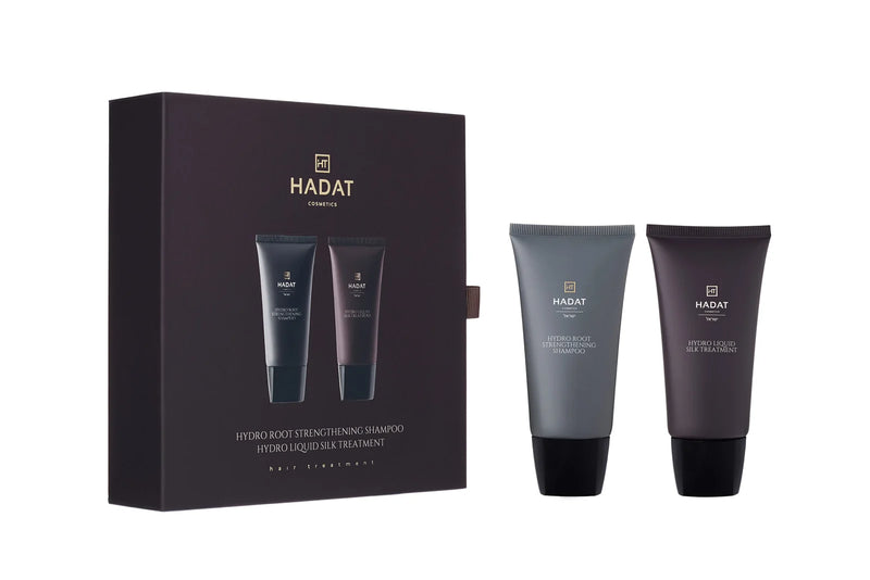 Hadat cosmetics Gift box root strengthening shampoo and liquid silk – dovanų dėžutė šampūnas bei kaukė, 70 ml