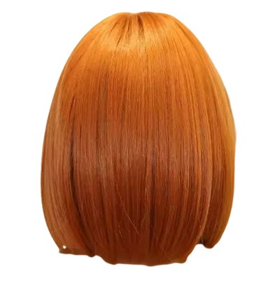 Sintetinių plaukų perukas su ryškia vario oranžine spalva ir stilingu bob kirpimu