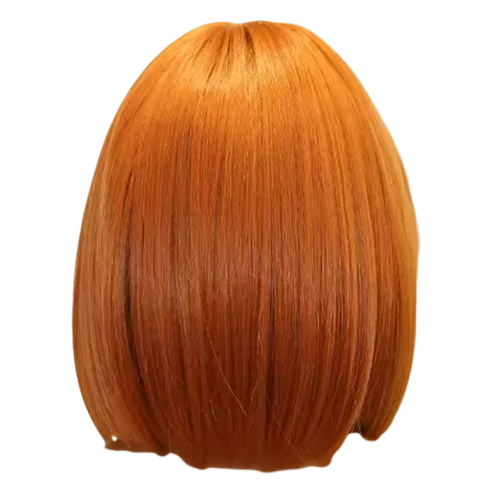 Sintetinių plaukų perukas su ryškia vario oranžine spalva ir stilingu bob kirpimu