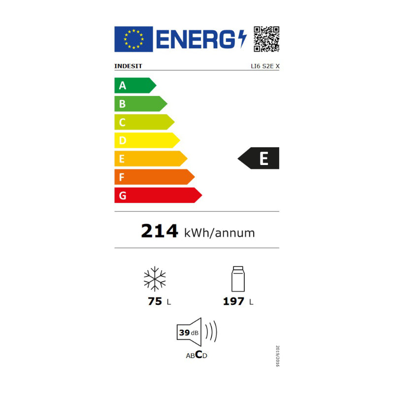 INDESIT Refrigerator LI6 S2E X, Energy class E, Height 158.8 cm, Inox color