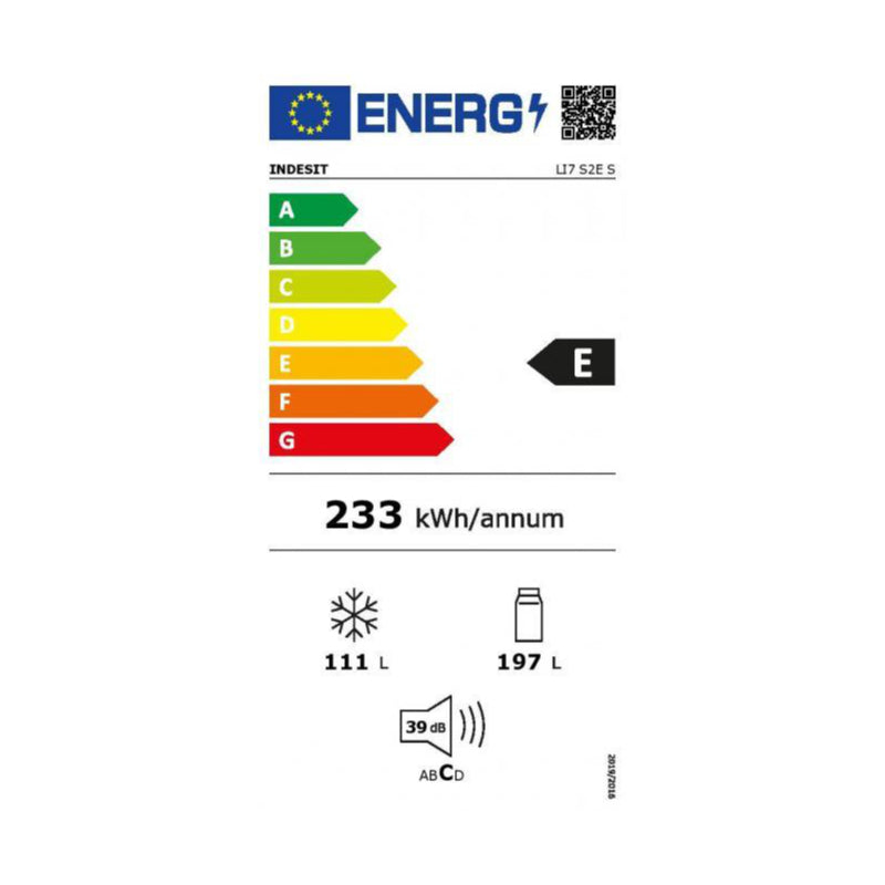 INDESIT Refrigerator LI7 S2E S, Energy class E, height 176.3 cm, Silver color