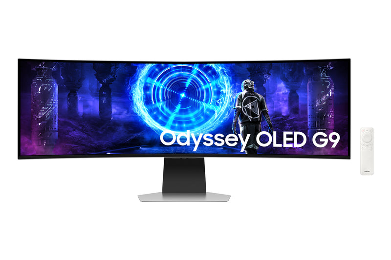 Samsung Odyssey OLED G9 S49DG950SU G95SD Series/OLED monitor/Smart/gaming/curved/49" - 5120 x 1440 Dual Quad HD @ 240 Hz - 250 cd/m²/1000000:1/HDR10/DisplayPort/Micro HDMI/ HDMI/speakers/silver