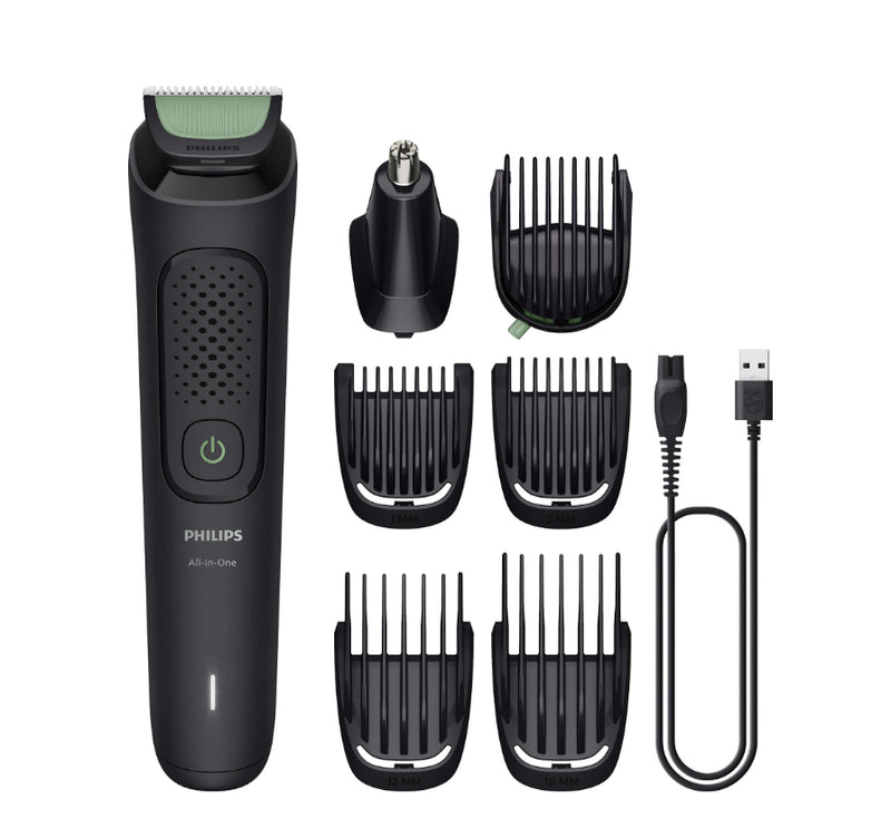 Philips Multigroom series 3000 8-in-1, Face and Hair MG3730/15 8 tools Self-sharpening steel blades Up to 60 min run time Rinseable attachments