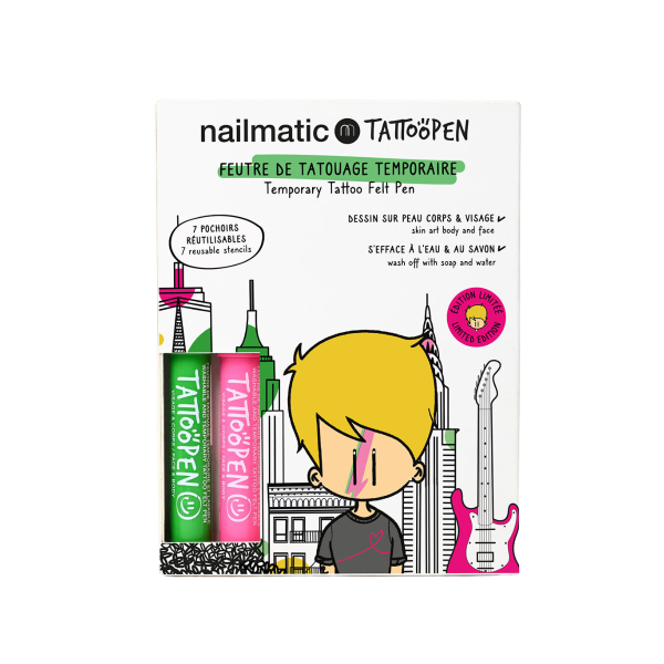 Nailmatic KIDS TATTOOPEN Duo Set New York by Jo Little Set of washable felt-tip pens for drawing on the skin, 2x2.5g