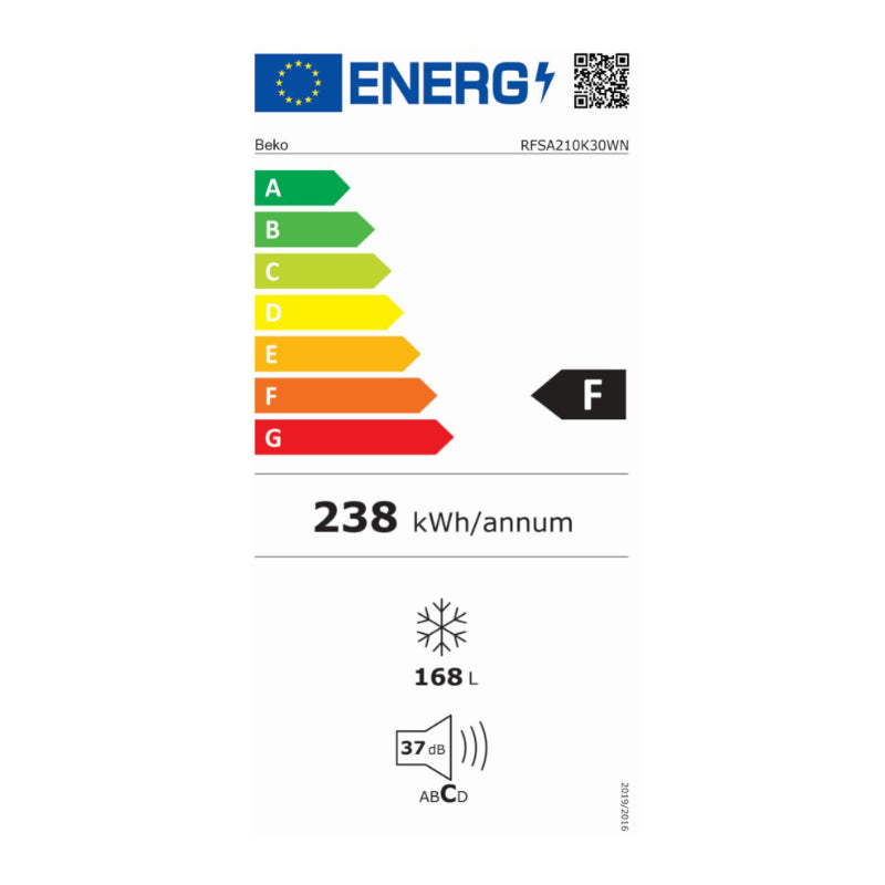 BEKO Upright Freezer RFSA210K40WN, 135.7 cm, Energy class E, White