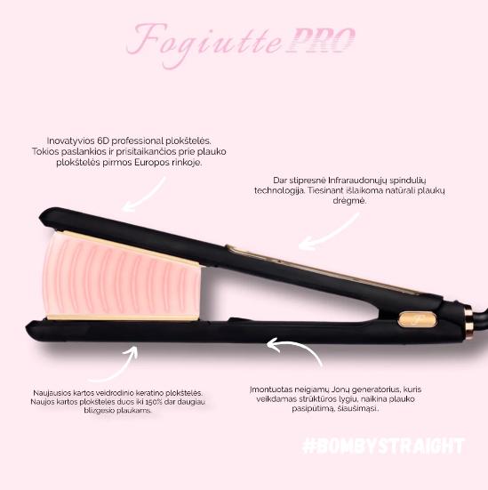 Infraraudonųjų Spindulių Tiesintuvas Su 6D Veidrodinėmis Keratino Plokštelėmis "Bomby Straight"