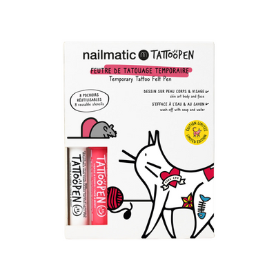Nailmatic KIDS TATTOOPEN Duo Set The Cat by Ami Imaginaire Nuplaunamų flomasterių piešti ant odos rinkinys, 2x2,5g