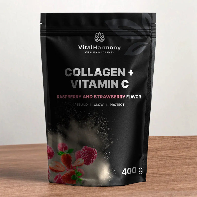 VitalHarmony Kolagenas + Vitaminas C 400g - Raspberry and Strawberry