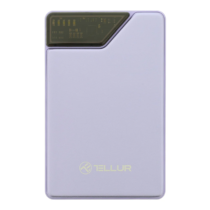 Tellur Power Bank 10000 мАч, USB-C + кабели Lightning, встроенные, фиолетовые