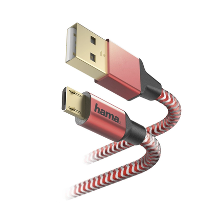 Hama 00178288 Reflective Charging/Data Cable, Micro-USB 1.5m Red