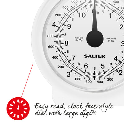 Salter 112 WHFEU12 Compact Mechanical Kitchen Scales, 3kg Capacity white